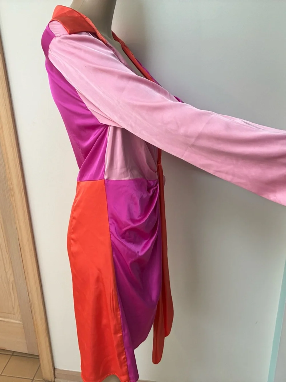 Fashion Nova Pink & Orange Satin Colorblock Tie-Front Mini Dress - Picture 8 of 8